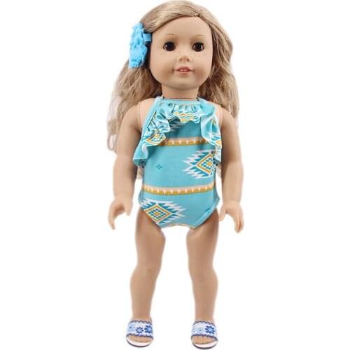 2021 New Pattern Shoulder Insert Swimsuit + Headdress Fit 18 Inch American&43cm Baby New Born Doll Clothes Accessories