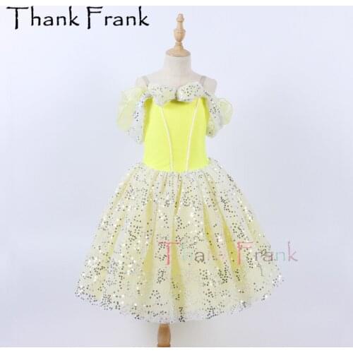 New Sequin Ballet Costume Girls Princess Tutu Dress Women Long Ballerina Dresses Kids Adult Yellow Stage Dance Costumes C639