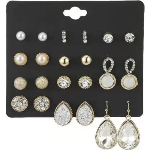 New Crystal Bow Earring Female Popular Earring Combination Suit Fashion Flower Earrings Polytype Earrings