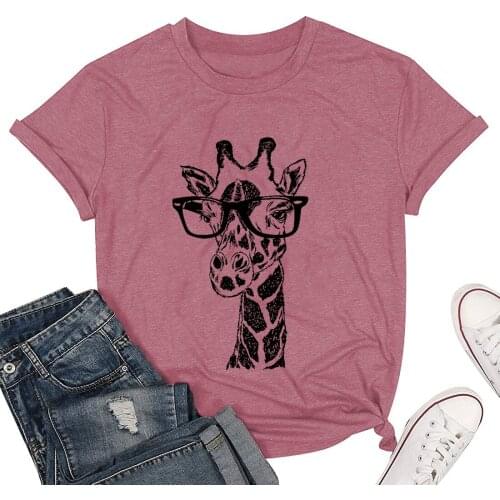 Giraffe Print Tshirt Pink Plus Size Women Cute Animal Tops Vintage Animal Woman Clothes 2021 New Kawaii Top Graphic Tees