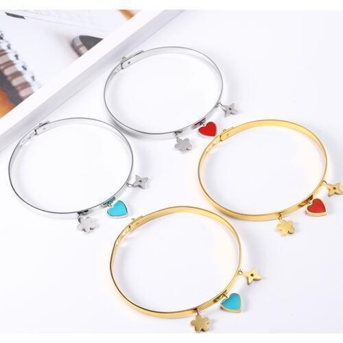 OUFEI Heart Bangle Bracelet Stainless Steel Jewelry Womens Cuff Adjustable Bracelet Fashion Bangles Accessories Gifts For Women
