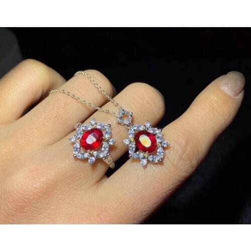Real Natural Ruby jewelry set Natural Real Ruby925 sterling silver 1pc pendant,1pc ring