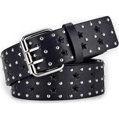 Unisex Rivet Strap Belt for Men&Women Punk Rock Chain Belt Pin Buckle Fashion Punk Leather Waistband for Jeans Women Black Belt