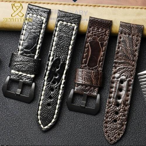Strong Handmade Ostrich feet Leather Watchband 22mm 24mm 26mm Watch Strap for PAM111 manual suture Watch Band 24mm bracelet