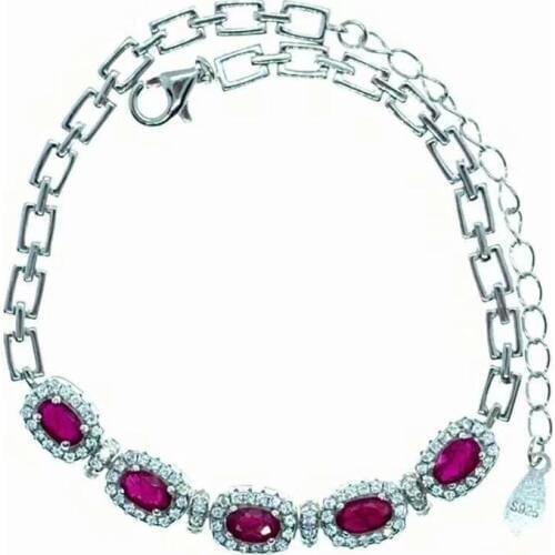 Shilovem 925 sterling silver real natural Ruby Bracelets fine Jewelry trendy women party new plant 3*5mm dl0305184agh