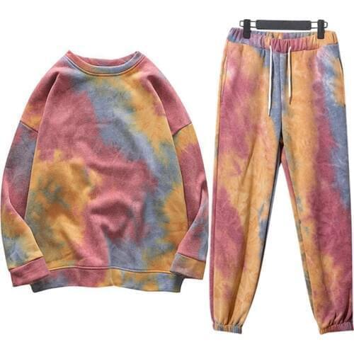 Tie Dye Women Sports 2 Pieces Sets Autumn Winter Tracksuit Female Sweatshirts Pullover Hoodies Suits Fashion Ladies Hoodies Set