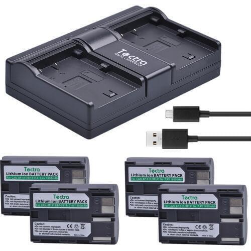 Tectra 4PCS BP-511 BP-511A Li-ion Battery + USB 2-Channel Charger for Canon G6 G5 G3 G2 G1 EOS 300D 50D 40D 30D 20D 5D MV300i