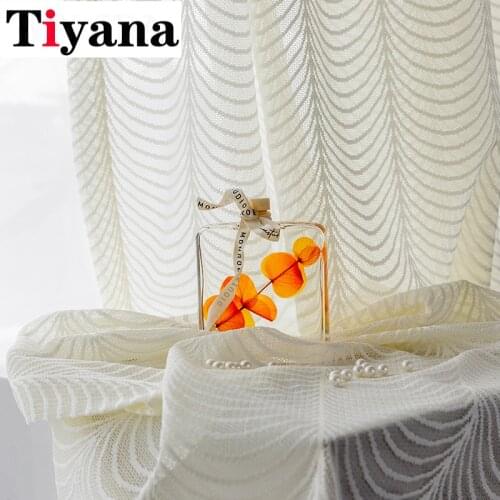 Beige Tulle Curtains for Living Room Window Fish-scale Pattern Mesh Yarn Sheer Window Curtains for Bedroom Lace Drapes JK213Y