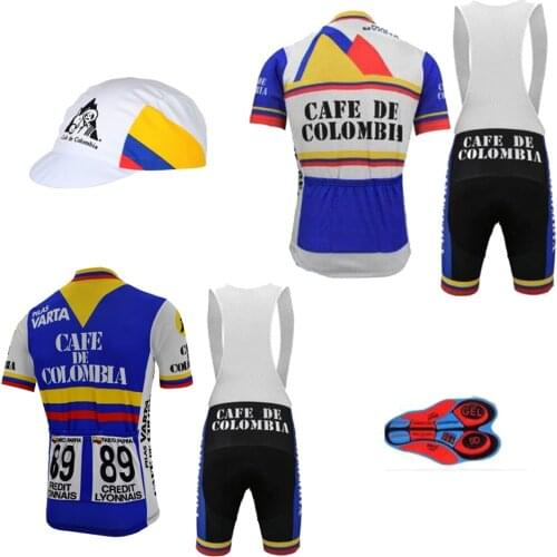 Colombia retro cycling jersey set man short sleeve bicycle clothing bib shorts 9d gel breathable customized