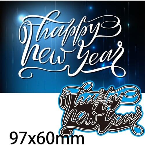 Cutting Dies WordArt Happy New Year Stencil Craft for Scrapbook Stamps Dies Embossing Paper Gift Card 97*60mm