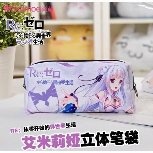 Japan Anime Re:Zero Starting Life in Another World Ram Rem Emilia Cosplay Student Pen Bag Pencil Case Cosmetic Bag Xmas Gift NEW