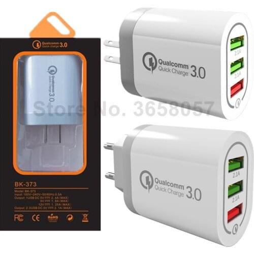 50pcs QC3.0 quick charge 3 ports USB folding us eu charger 4.8A smart travel phone charger with retail box