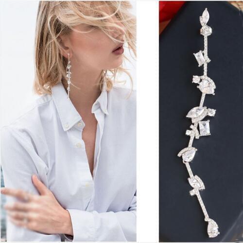 SLJELY 1PC Luxury 925 Sterling Silver Micro Pave Geometric Square Zircon CZ Long Earring for Women Fashion Jewelry Accessories