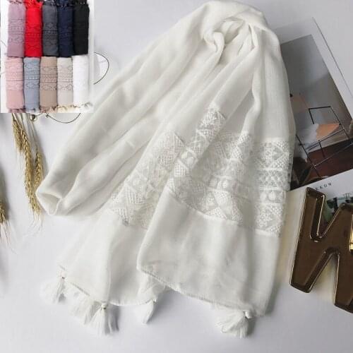 Women Plain Color Lace patchwork Tassel Scarf Shawls Wraps Hijabs 10Colors 10PCS/lot