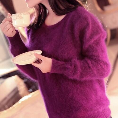 2019 Autumn Winter New Fashion 100% Mink Cashmere Sweater Fluffy Soft Knitted Pullovers Long Sleeve Female Warm Jumpers