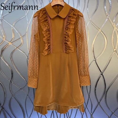 Seifrmann New 2021 Autumn Women Fashion Designer Party Mini Dress Lantern Sleeve Gorgeous Ruffles Solid Printed Ladies Dresses