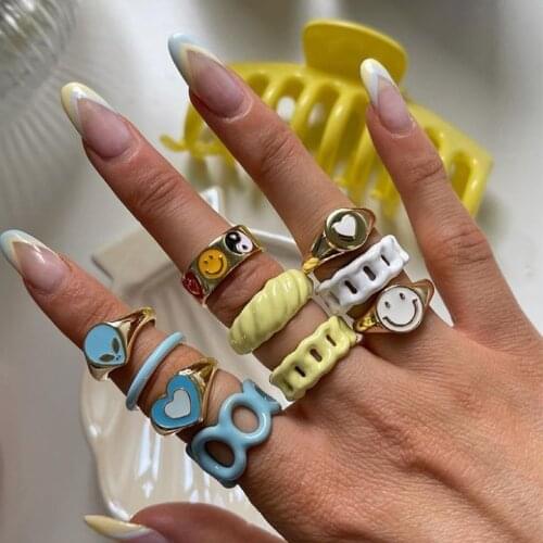 Double Layer Love Rings for Women Double Color Sweet Open Ring Dripping Oil Heart Ring Color Summer Carnival Party Jewelry
