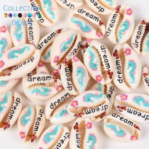 10-20mm Natural Letter Dream Seashell Cowrie Conch Loose Spacer Beads Beach DIY for Jewelry Making Sea Shells Bracelet 10Pcs