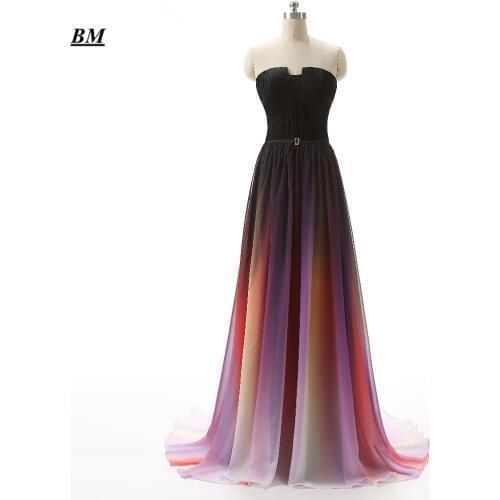 2021 Sexy Real Photo Pleated Gradient Chiffon Prom Dresses Long Ombre Formal Evening Dress Party Gown Vestidos De Gala BM164