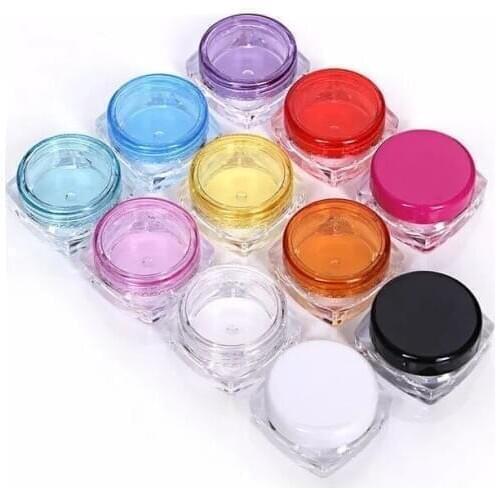 5pcs 3/5g Cosmetics Jars Pot Box Nail Art Cosmetic Bead Storage Makeup Cream Box Portable Plastic Container Square Bottle Jars