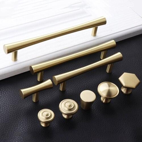 HJY 5Pcs Gold Pure Copper Furniture Handles Wardrobe Dresser Drawer Knobs Cupboard Brass Cabinet Handles Kitchen Pulls WG007