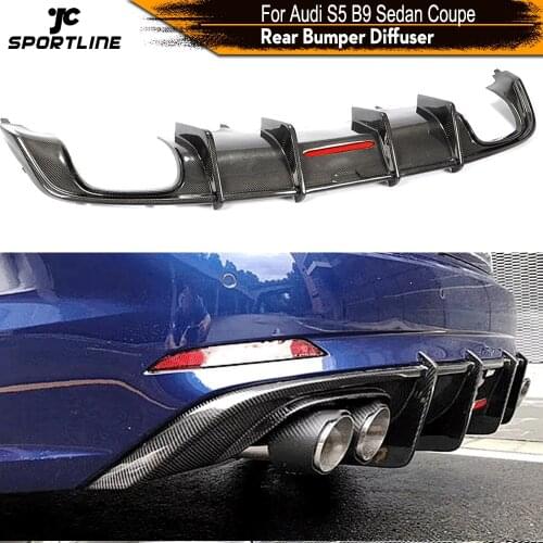 Car Rear Bumper Diffuser Lip Spoiler For Audi A5 S-line S5 B9 Sedan Coupe 2017 - 2020 Carbon Fiber Diffuser With LED Light
