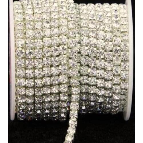 Free Ship SS12 3mm 10-Yard-Silver-Gold-Glass-Rhinestone-DIY-Close-Chain-Clear-Trim-Sewing-Craft