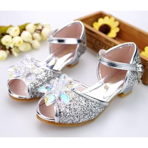 Girls Sparkling Glitter high Heel Dancing Shoes Girls Sparkling Big Girl Crystal Shoes With Rhinestone Sparkling 502-1
