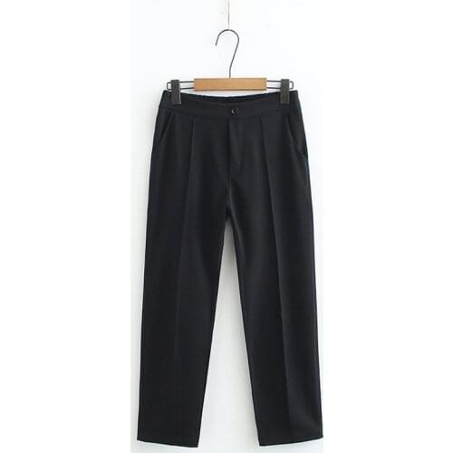 Plus Size Casual Loose Black Pants Elastic Waist Straight Solid Office Wear Ankle Trousers