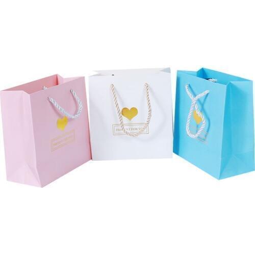 14*15*7cm Good Quality Paper Present Bag Pink Blue Souvenir Gift Bags for Wedding Birthday Party Wrapping Supplies 6pcs/lot