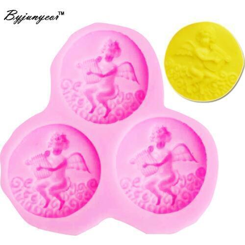 Byjunyeor F1199 Angel Playing UV Resin Silicone Mold Fondant Chocolate Candy Lollipop Crystal Epoxy Soft Clay Bake Tools