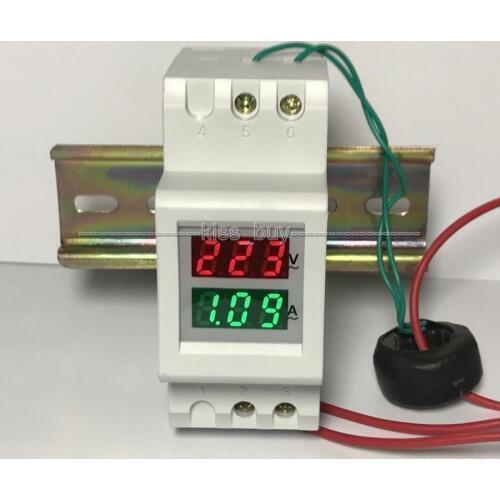 Din-rail AC 80-450v 100A Digital Voltmeter ammeter Voltage Current Meter 120V 110V 220V 230V 240V 380V Dual display LED