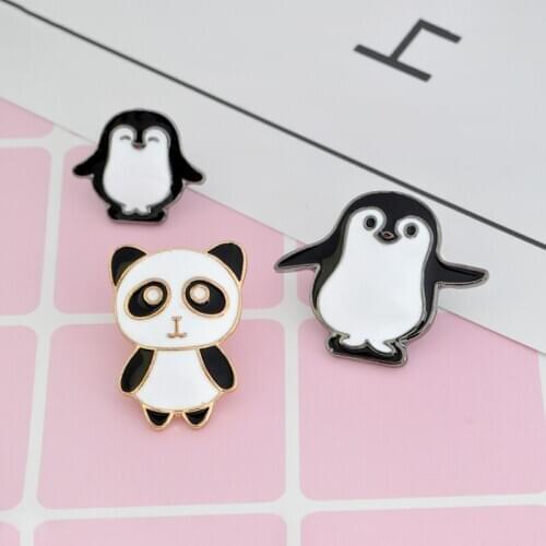 Cartoon animal Pin Panda Mama and baby penguin Brooch Button Pins Denim Jacket Pin Badge Childlike Gift Jewelry for Kids
