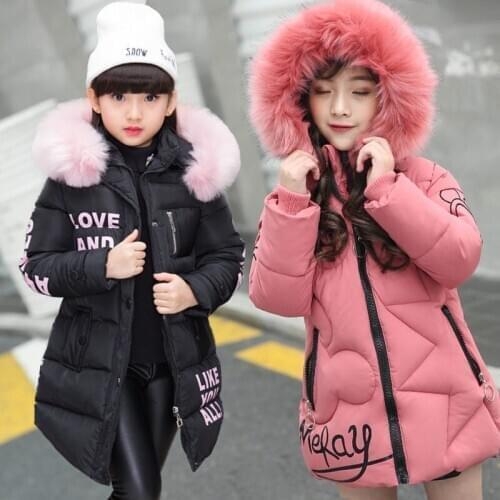 Childrens Cotton Clothing Plus Velvet Thick Coat Girls Pie To Overcome Autumn Winter Cotton Kids Jacket Medium Length Jacket