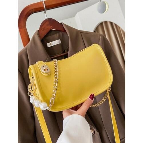 Design Trendy PU Leather Crossbody Shoulder Bag for Women 2021 Summer Zipper Small Cute Handbags and Purses Chain