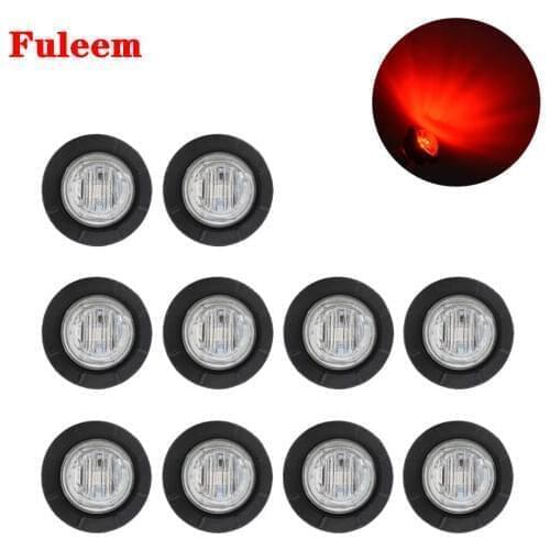 Fuleem 10PCS Mini 12V 3/4 Inch Mount Clear Lens Red Light 3SMD LED Bullet Marker Lights Side Led Marker for Truck Boat SUV ATV