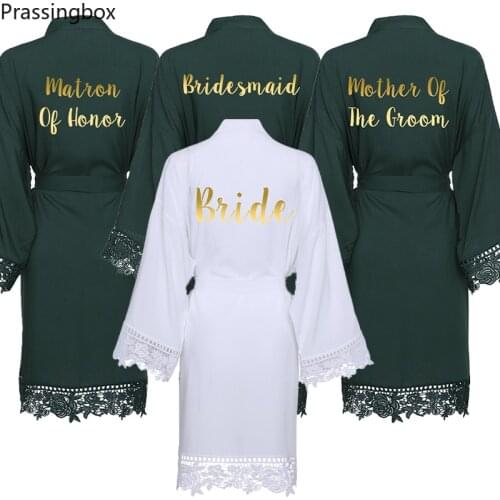 Rayon Cotton Lace Robe Bride print custom Robe Bridesmaid Robes Women Wedding Bridal Robe Bathrobe Sleepwear greenrobe