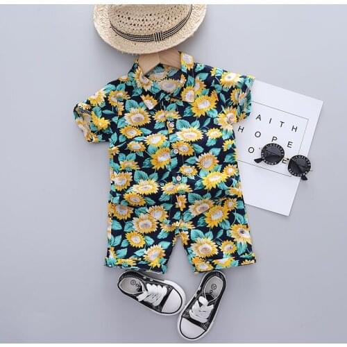 Summer Baby Girls Boys Clothing Kids Clothes Suits Lapel Printe Full Shirt Short Ptans Children Fashion Casual Costume 0-5 YEARS