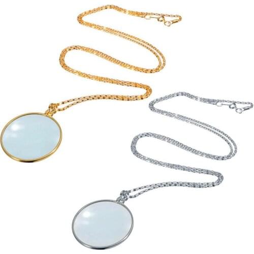 Hot Sale 5x Magnifier Round Reading Magnifying Glass Monocle Lens Pendant Long Gold Silver Plated Chain Necklace Gift