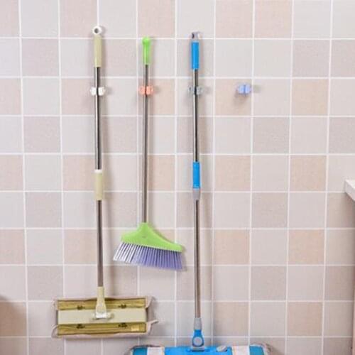 Multi-Purpose Hook Mop Holder Wall Mounted Organizer Rack Brush Broom Hanger Hook Kitchen Bathroom Waterproof Hook Self-Adhesive