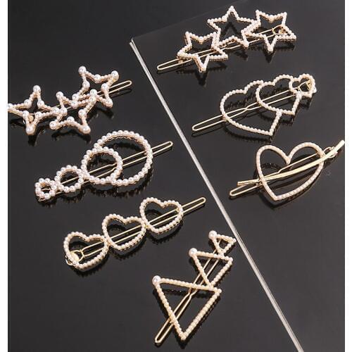 Fashion Hair Clip Metal Geometric Star Love Hair Clips for Women Pearl Hairgrip Hair Clips for Girls Barrette Hair Accessories