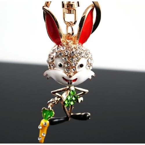Fashion cartoon naughty rhinestone rabbit key chains cute bunny car keychain Charm metal key ring bag pendant