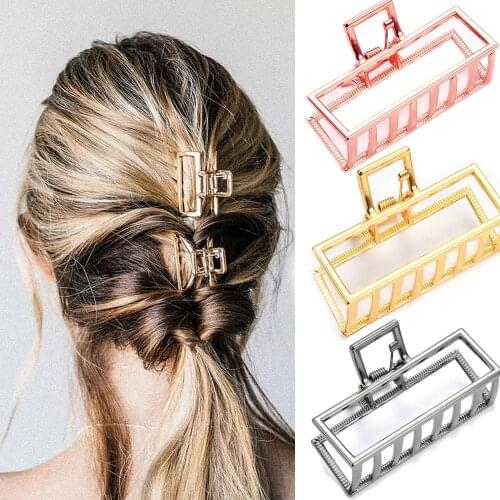Fashion Women Metal Hair Claw Solid Color Crab Retro Square Shape Hair Clips Claws Accessories Large Size Hairpin Styling Tools