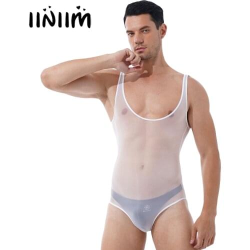 Mens Erotic Teddies Bodysuits Glossy Scoop Neck Sleeveless Bodysuit Underwear See-through Leotard for Lingerie Party Honeymoon