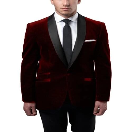 2 Pieces Mens Velvet Suit Slim Fit Burgundy Costume Tuxedos For Formal Business Dress Groomsman Wedding Bridegroom Men clothes