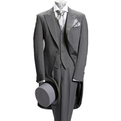 New Gray Men Suits Groom Tuxedos Wedding Man Suit 3 Piece Tailcoat Gent Blazer