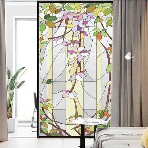 Window Film Privacy Bine Flowers Non Adhesive Glass Sticker Sun Protection Heat Control Window Coverings for Homedecor