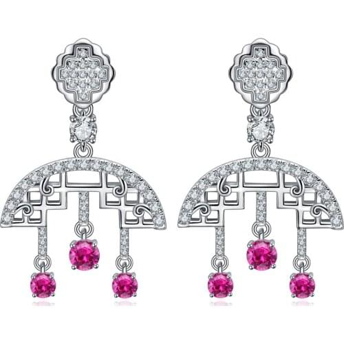 Wholesale New Arrivals Cute Synthetic Red Corundum Earrings Jewelry Set S925 Sterling Silver Rhodium Plated Earring