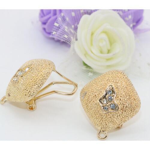 Wholesale Luxury 18mm Square Gold-color Stud Earrings with Crystal Stone Women Birthday Gift Fashion Statement Jewelry B2831