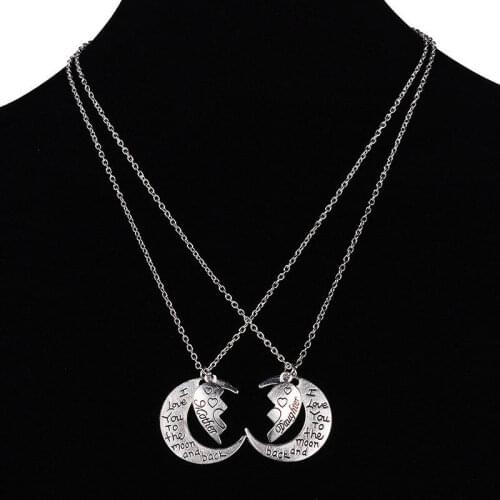 New 2pcs Mother Daughter Set Necklace for Woman Heart Moon Charm Pendant Mom Love